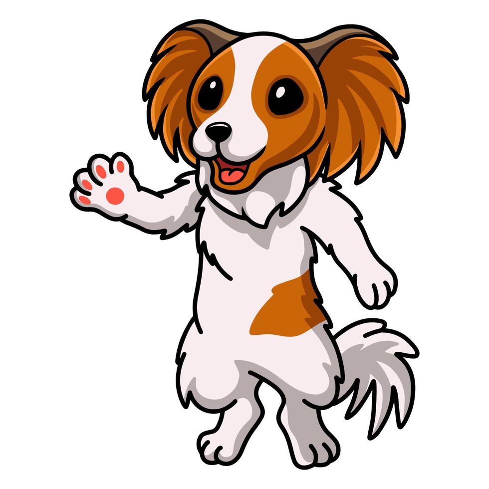 schattig papillon hond tekenfilm golvend hand- vector