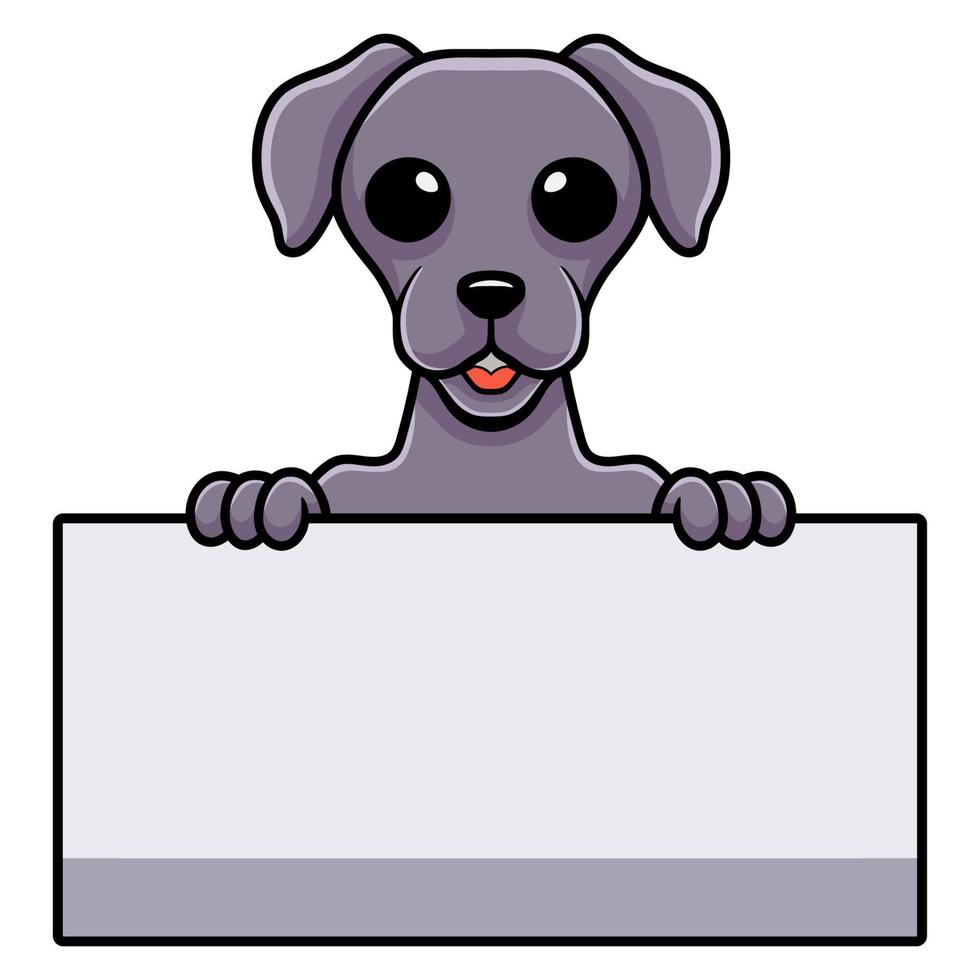 schattig weimaraner hond tekenfilm Holding blanco teken vector