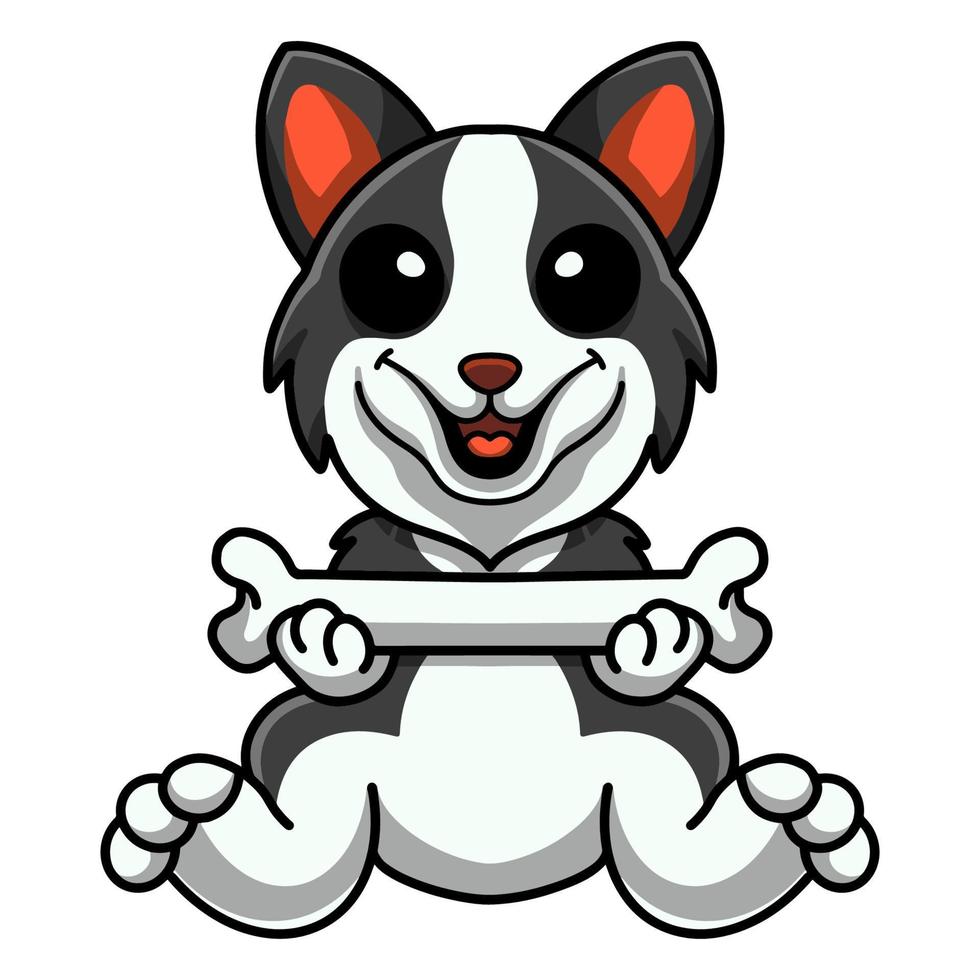 schattig grens collie hond tekenfilm Holding een bot vector