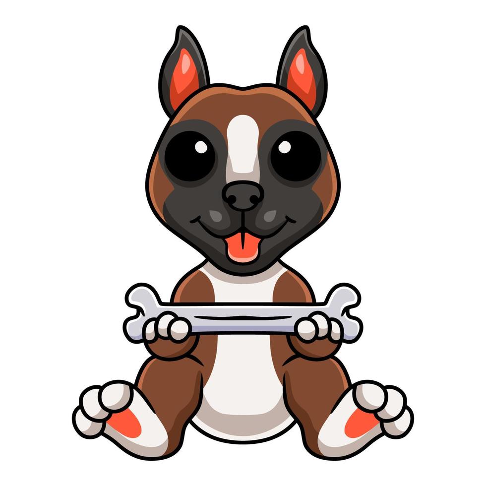 schattig weinig bokser hond tekenfilm Holding een bot vector