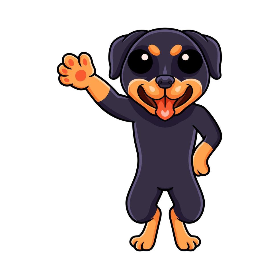 schattig weinig rottweiler hond tekenfilm golvend hand- vector