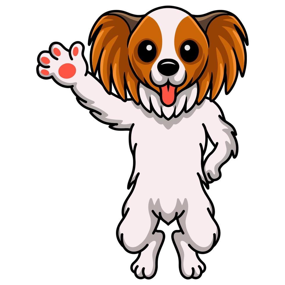 schattig papillon hond tekenfilm golvend hand- vector