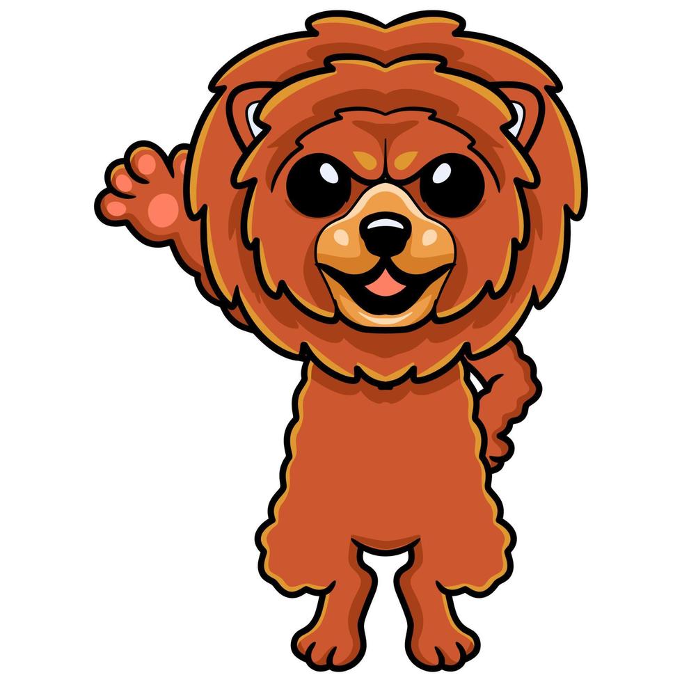 schattig weinig leeuw hond tekenfilm golvend hand- vector