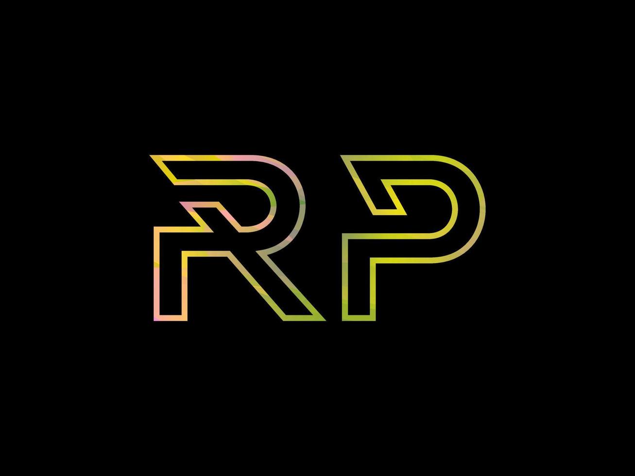 rp brief logo met kleurrijk regenboog structuur vector. pro vector. vector