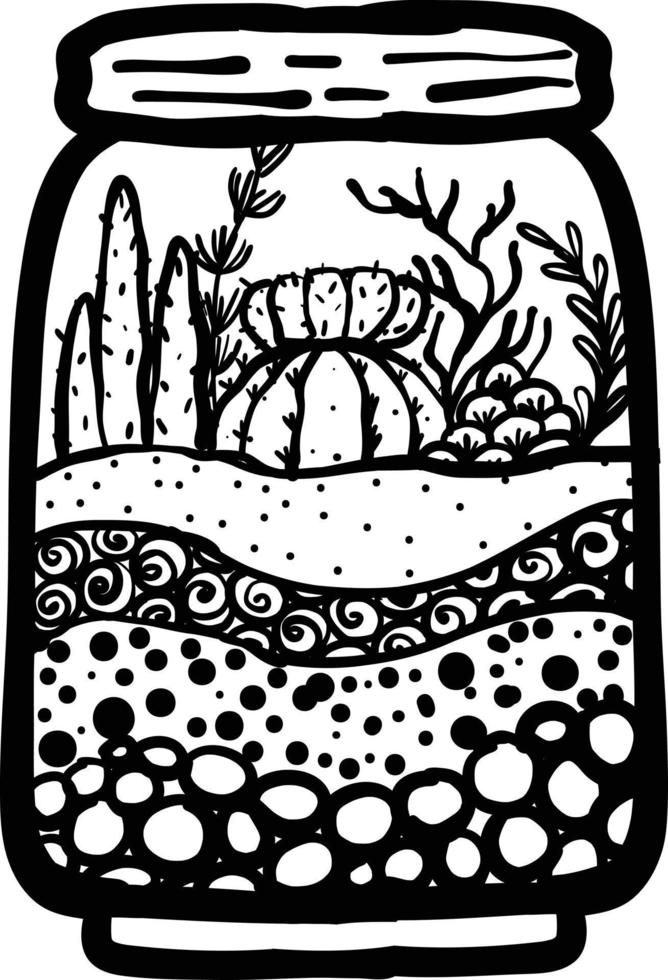 cactus fabriek ornament vector illustratie in zwart en wit kleuren