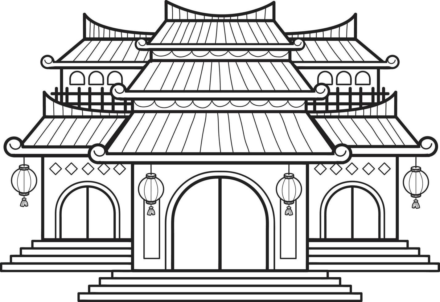 hand- getrokken Chinese gebouw of tempel illustratie vector
