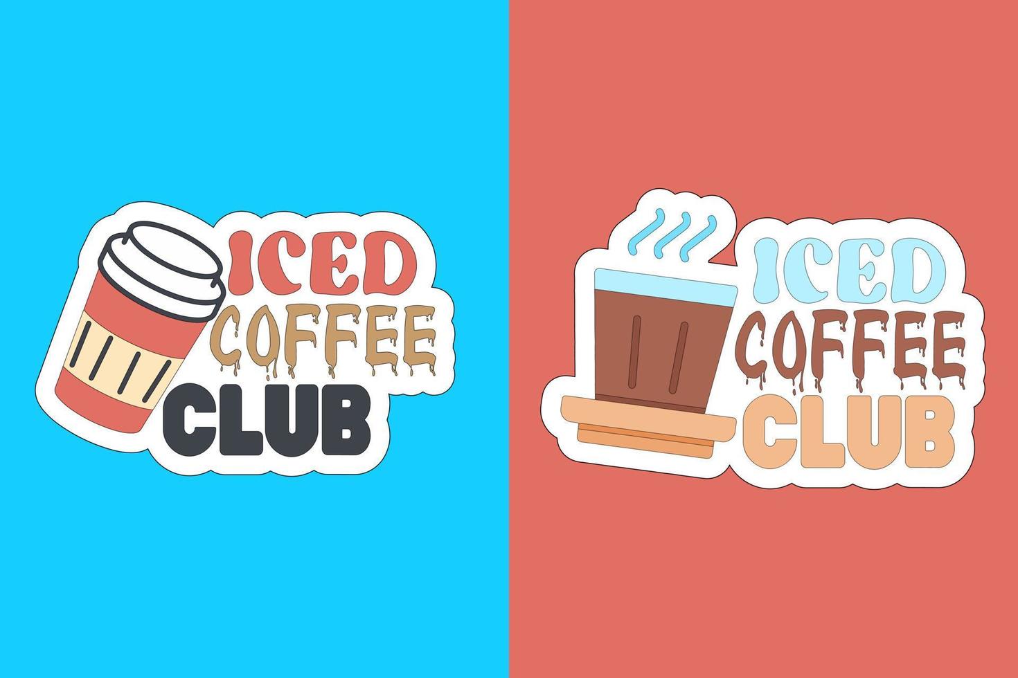 bevroren koffie stickers vector ontwerp Aan kleurrijk achtergrond