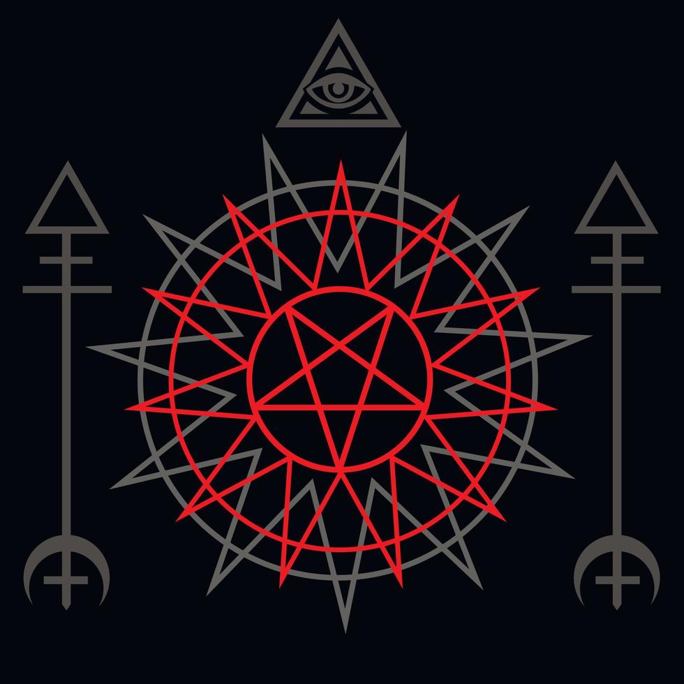 occulte teken met pentagram schedel, grunge wijnoogst ontwerp t overhemden vector