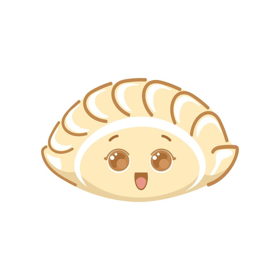 jiaozi. Chinese nieuw jaar gebakken knoedels, vormig Leuk vinden oude zilver en goud ingots. schattig tekenfilm karakter. voor menu, cafe, reclame. vector