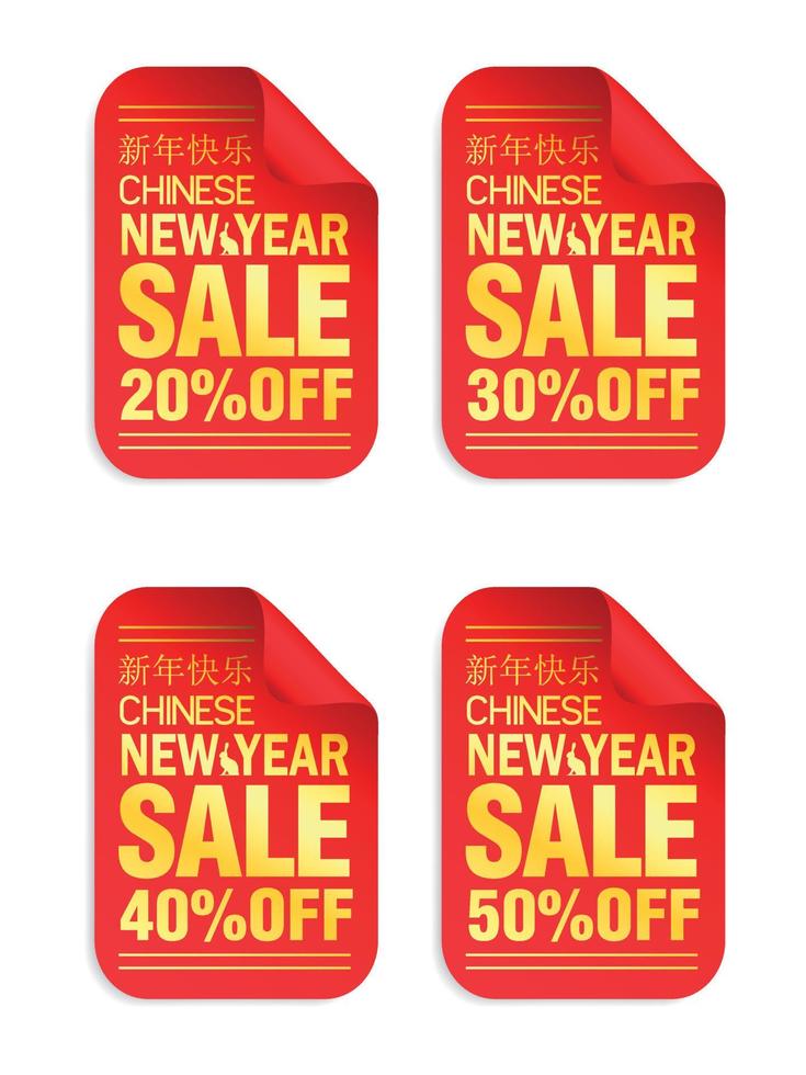 Chinese nieuw jaar uitverkoop rood reeks stickers. uitverkoop 20, 30, 40, 50 uit vector