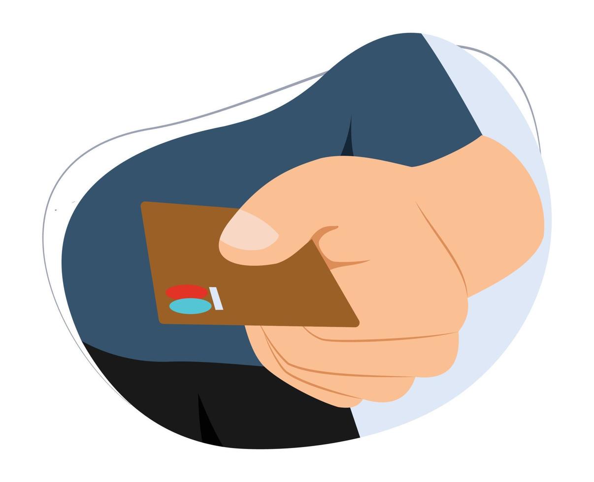 een Mens Holding een credit kaart. vector illustratie van een Mens geven een credit kaart