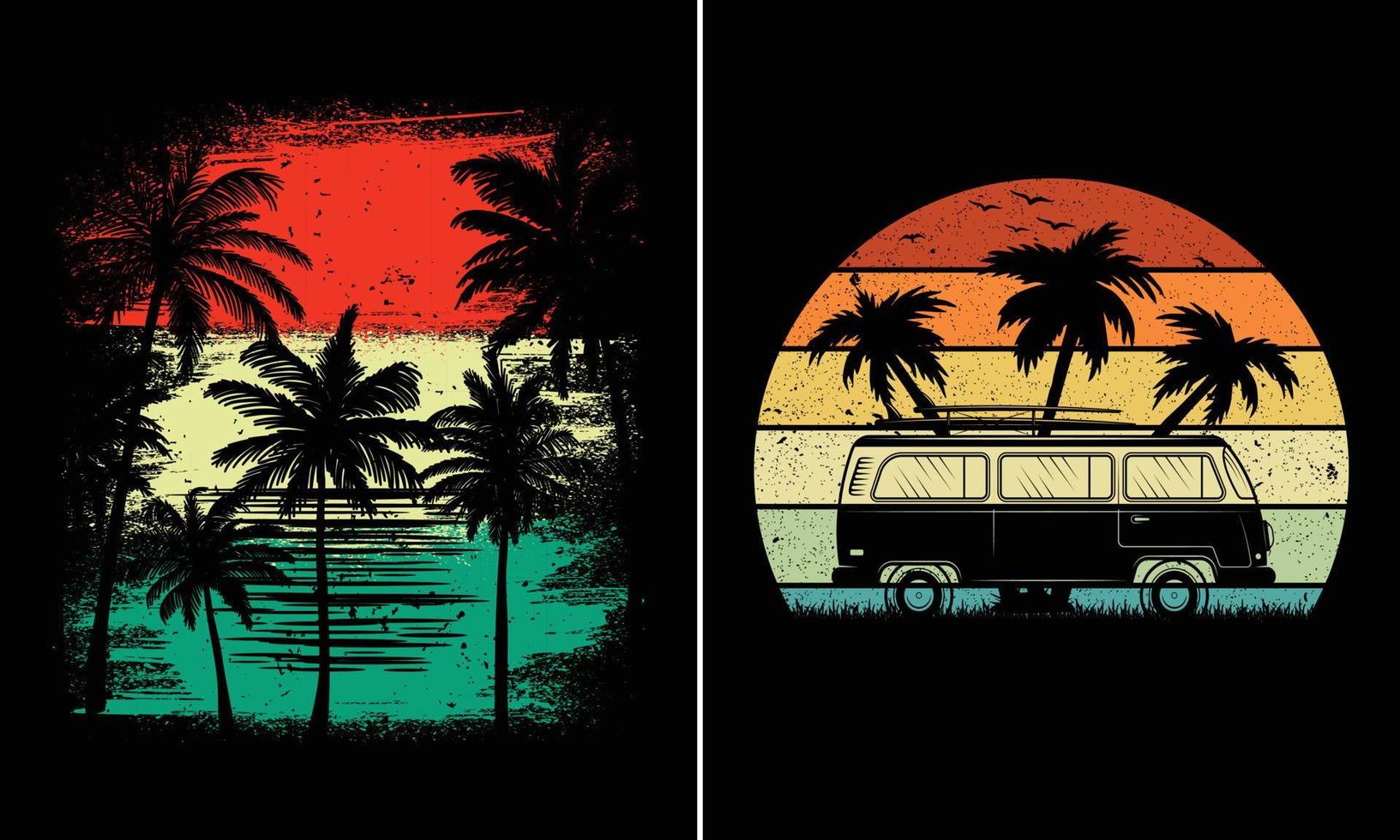 retro wijnoogst zonsondergang zomer strand t-shirt grafisch voor uw afdrukken op aanvraag bedrijf vector