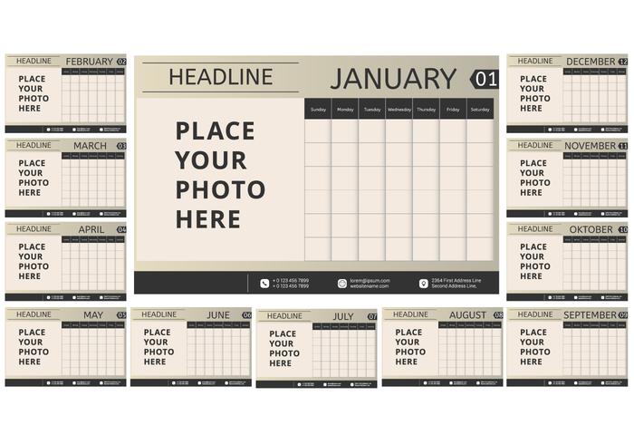 Vintage afdrukbare maandelijkse kalender vector