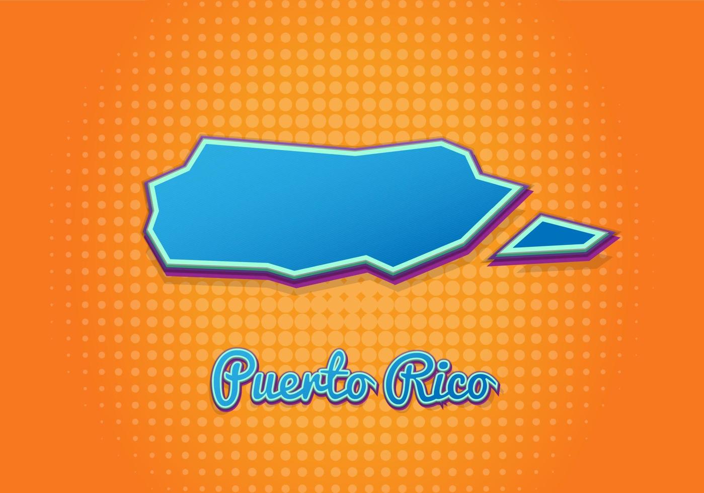 retro kaart van puerto rico met halftone achtergrond. tekenfilm kaart icoon in grappig boek en knal kunst stijl. cartografie bedrijf concept. Super goed voor kinderen ontwerp, educatief spel, magneet of poster ontwerp. vector