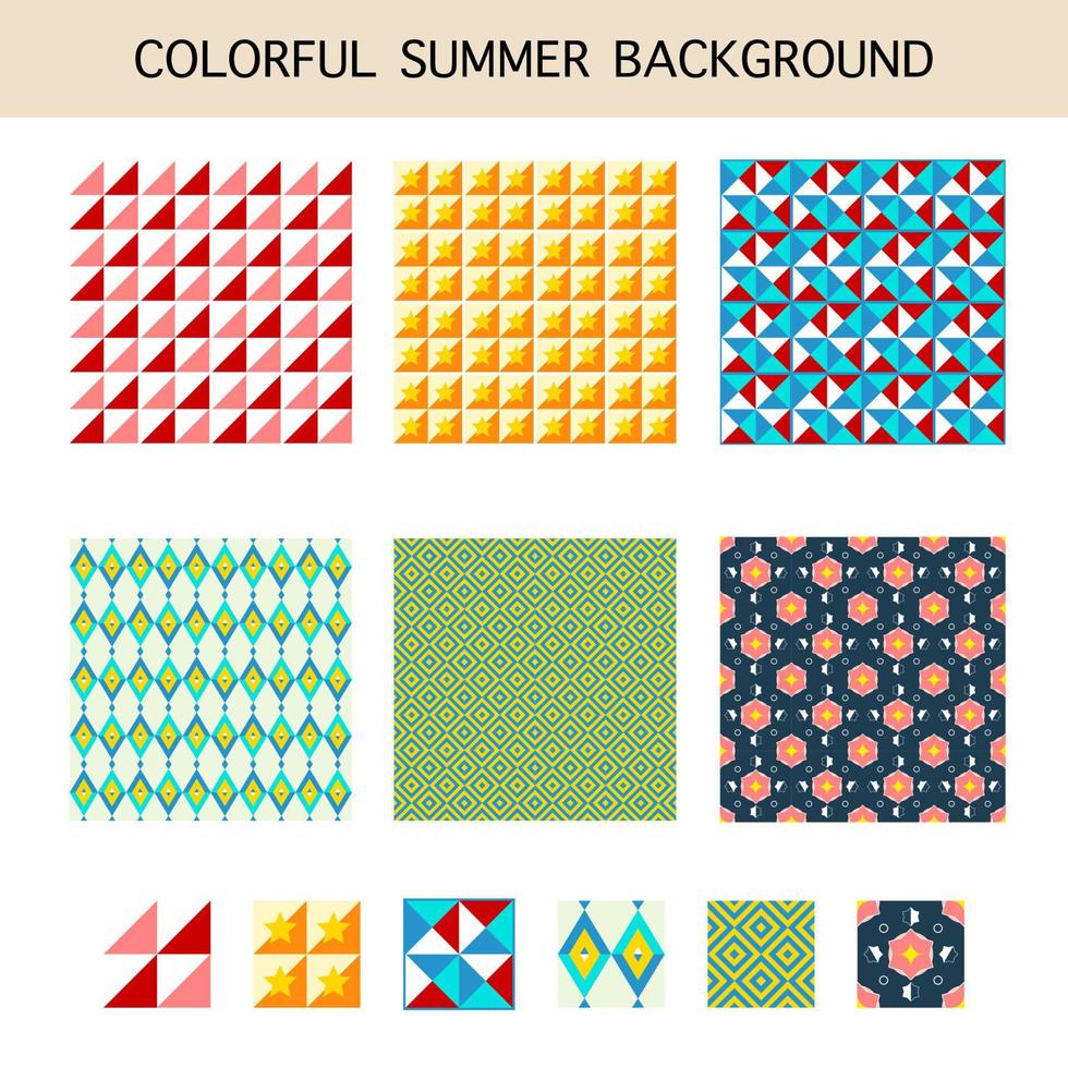reeks van gemakkelijk abstract meetkundig vormen patronen naadloos in warm kleuren toon voor heet zomer achtergrond vector