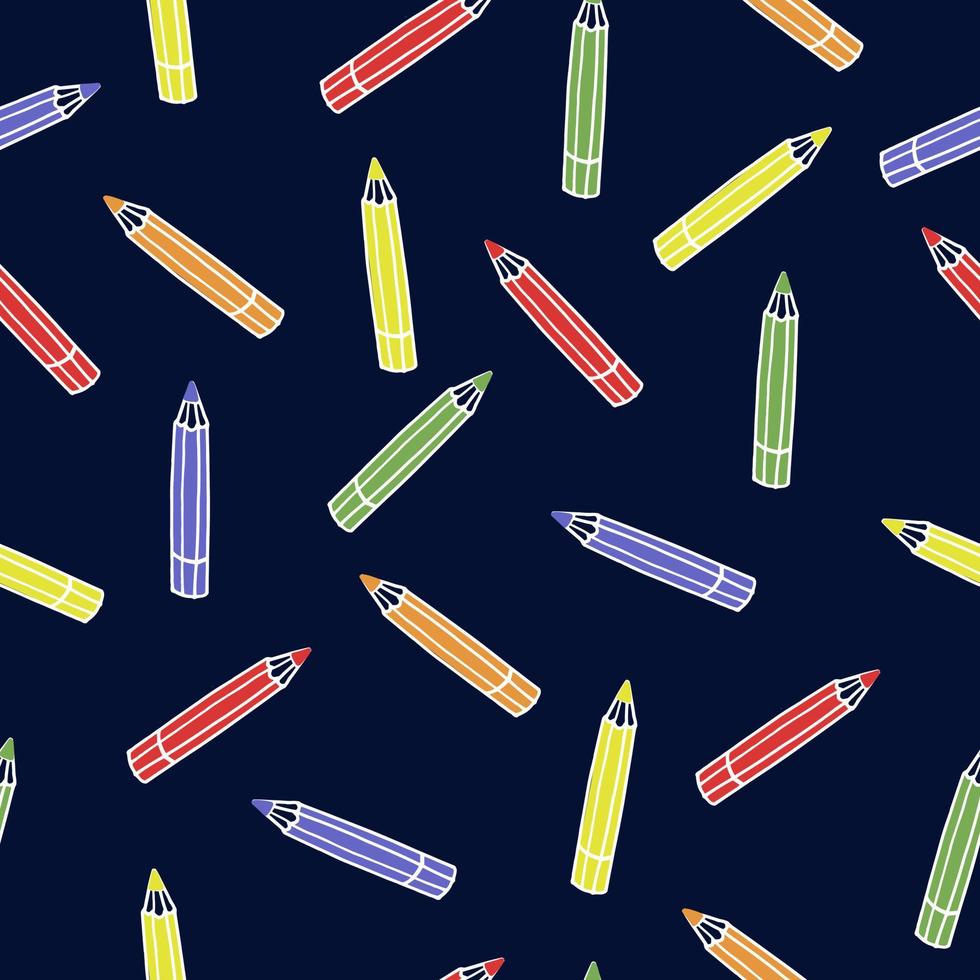 naadloos patroon met gekleurde potloden en school- belettering Aan wit achtergrond. school- en kinderjaren concept vector