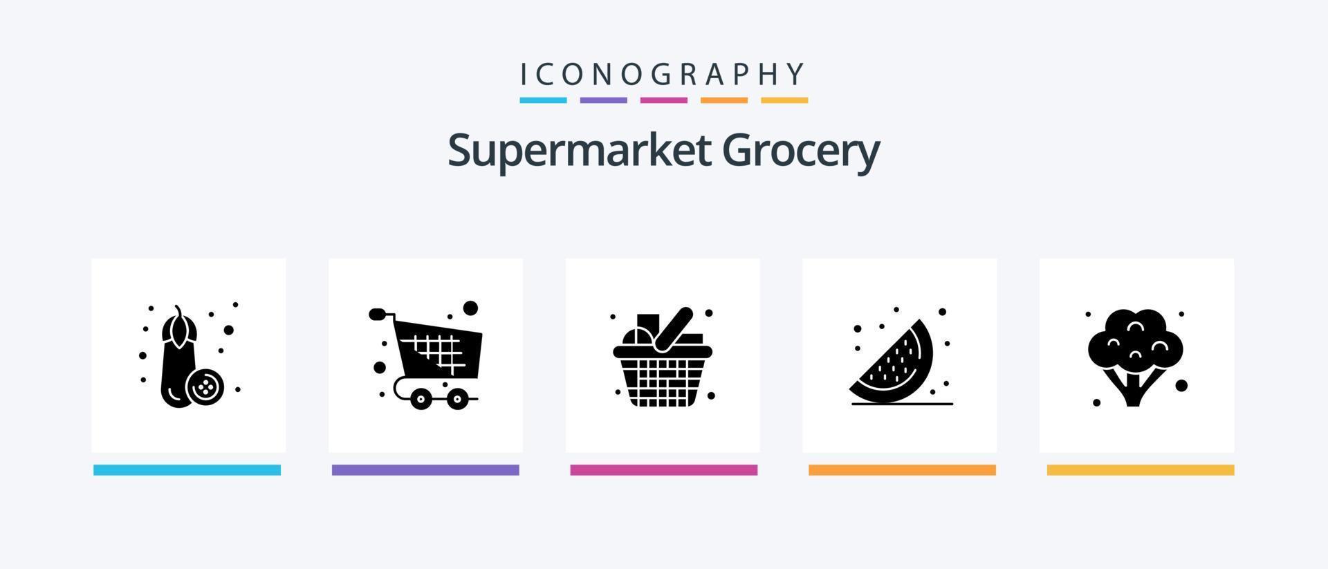kruidenier glyph 5 icoon pak inclusief voedsel. watermeloen. kar. vruchten. artikelen. creatief pictogrammen ontwerp vector