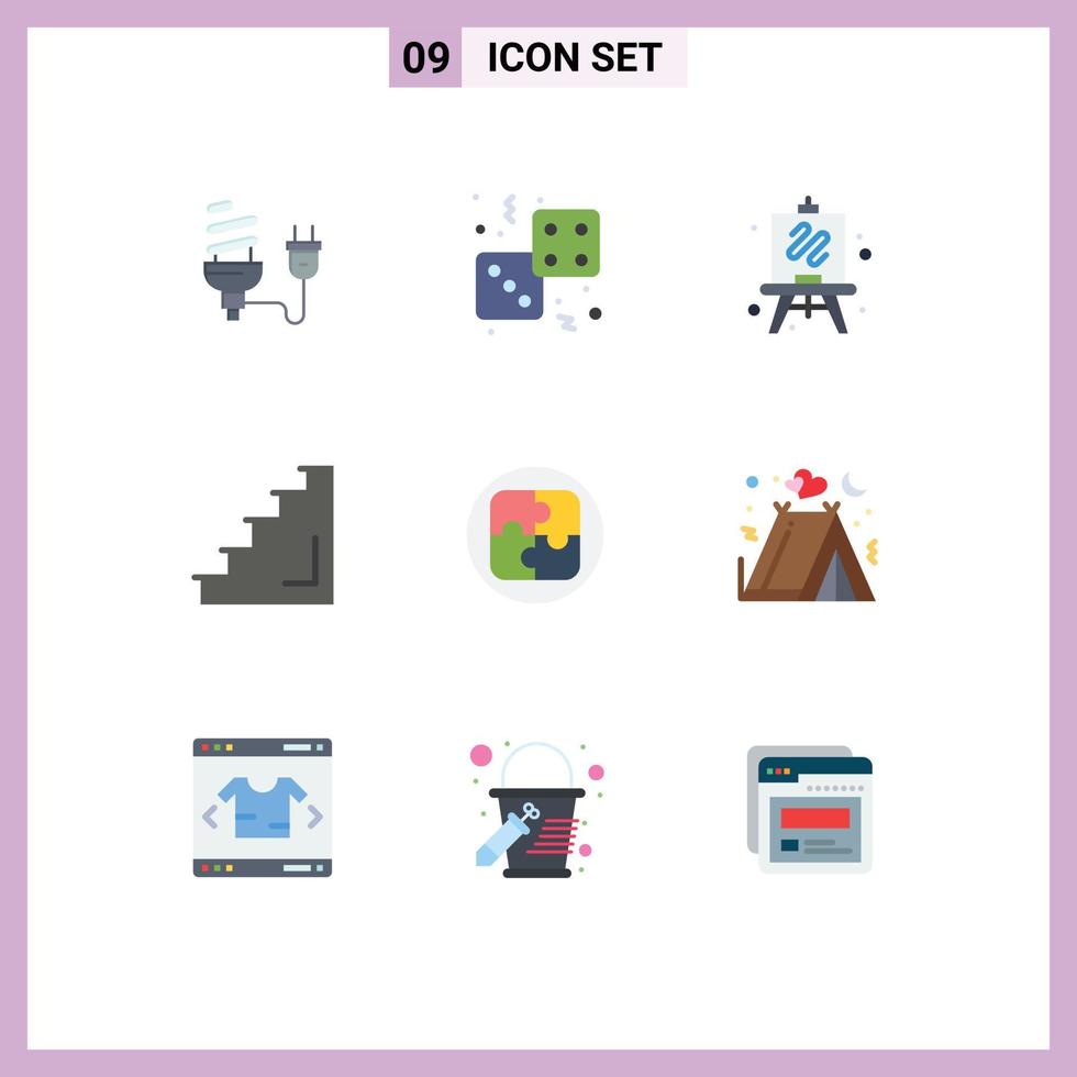 universeel icoon symbolen groep van 9 modern vlak kleuren van stadium interieur spel verdieping hobby's bewerkbare vector ontwerp elementen