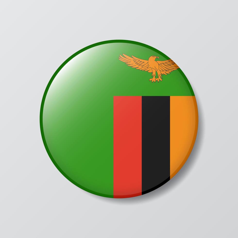 glanzend knop cirkel vormig illustratie van Zambia vlag vector