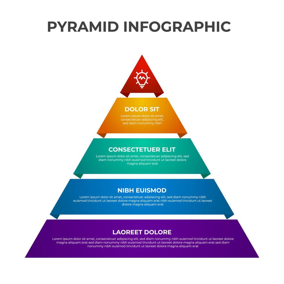 piramide lijst infographic element sjabloon met 4 punt, kogel, driehoek vorm geven aan, rij diagram met niveau voor presentatie, enz vector