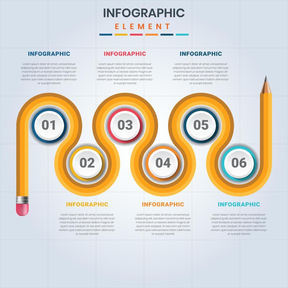 creatief gebogen geel potlood infographics sjabloon vector met diagram