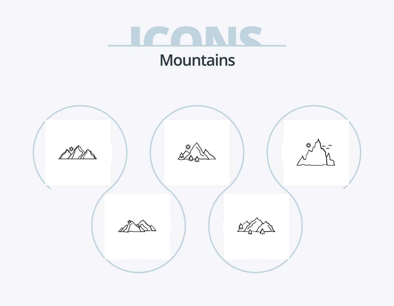 bergen lijn icoon pak 5 icoon ontwerp. natuur. heuvel. natuur. zon. heuvel vector