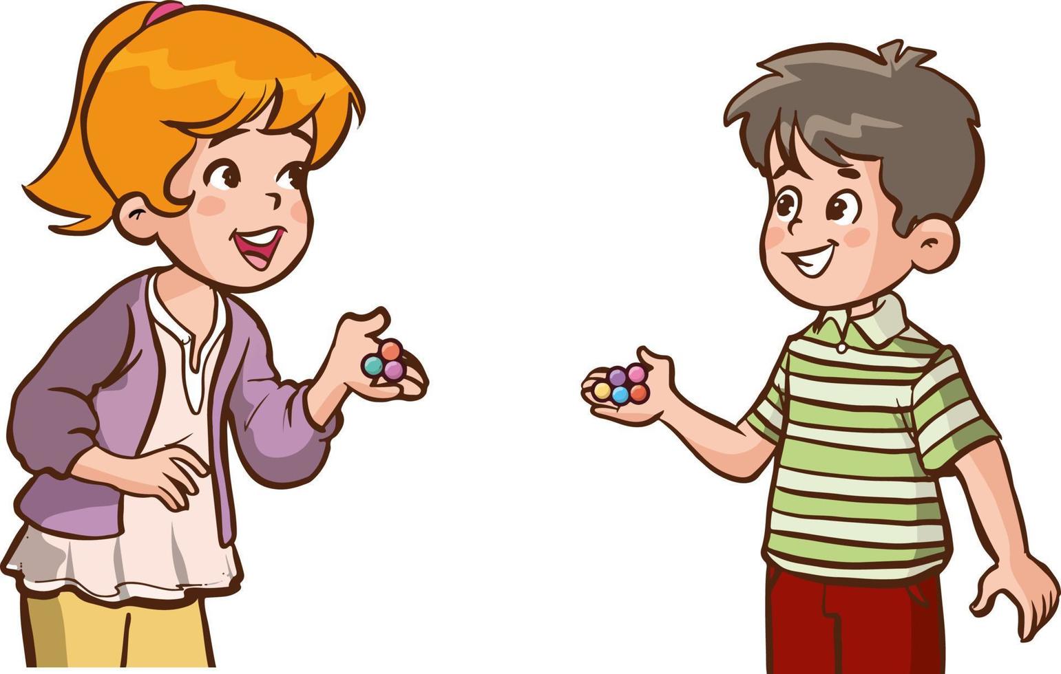 schattig weinig kinderen Holding knikkers tekenfilm vector illustratie