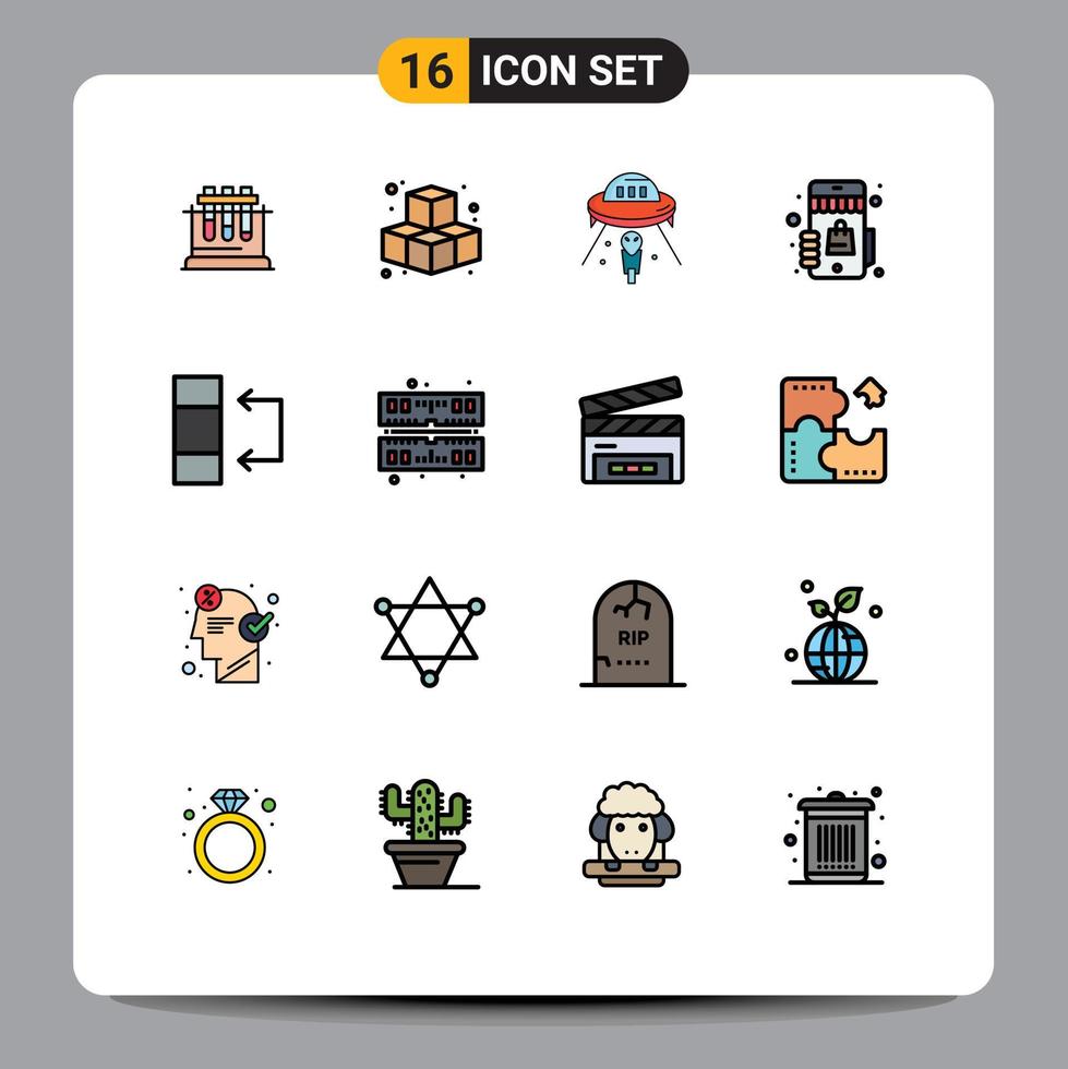 16 vlak kleur gevulde lijn concept voor websites mobiel en apps ruilen boodschappen doen ruimte boodschappen doen marktplaats bewerkbare creatief vector ontwerp elementen