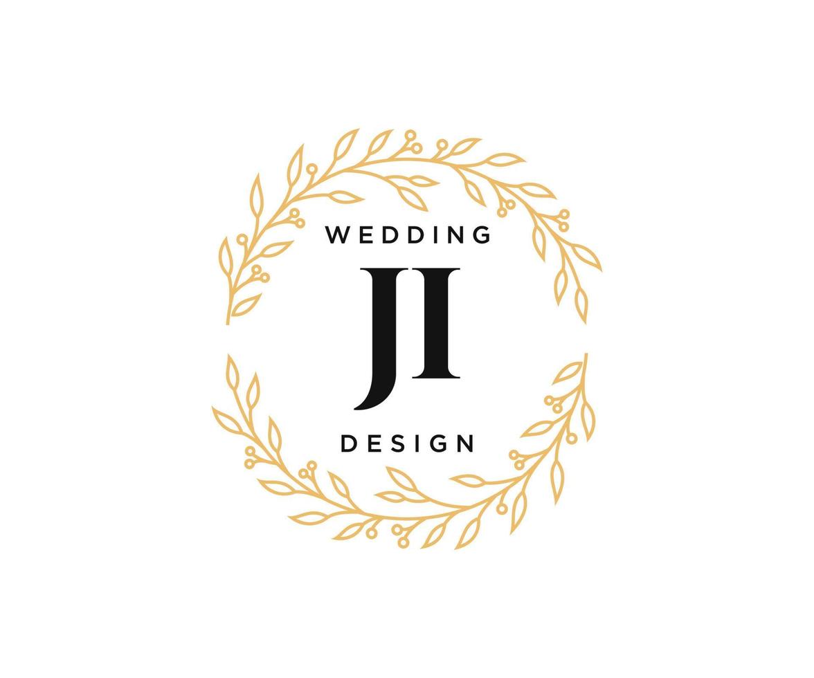 ji initialen brief bruiloft monogram logos verzameling, hand- getrokken modern minimalistisch en bloemen Sjablonen voor uitnodiging kaarten, opslaan de datum, elegant identiteit voor restaurant, boetiek, cafe in vector