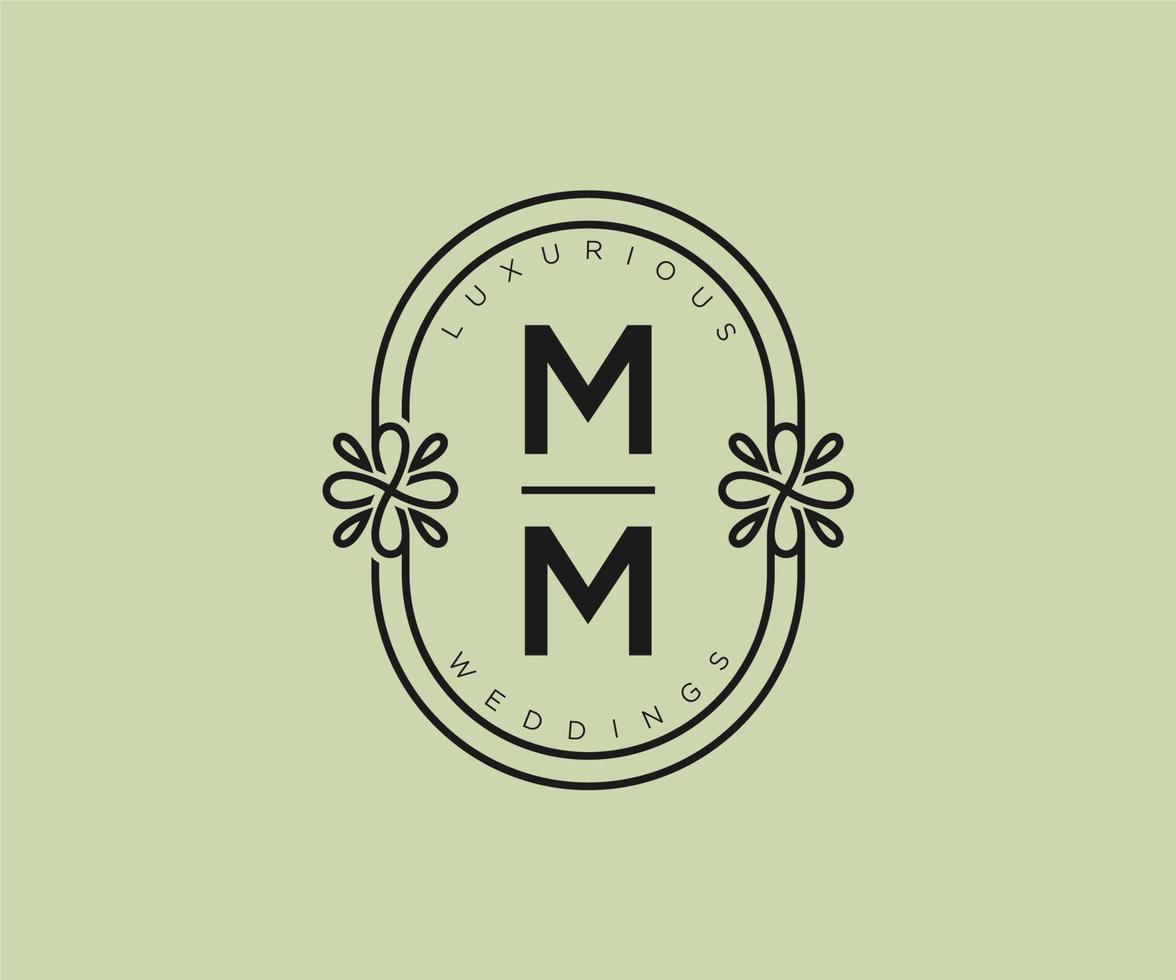 mm initialen brief bruiloft monogram logos sjabloon, hand- getrokken modern minimalistisch en bloemen Sjablonen voor uitnodiging kaarten, opslaan de datum, elegant identiteit. vector