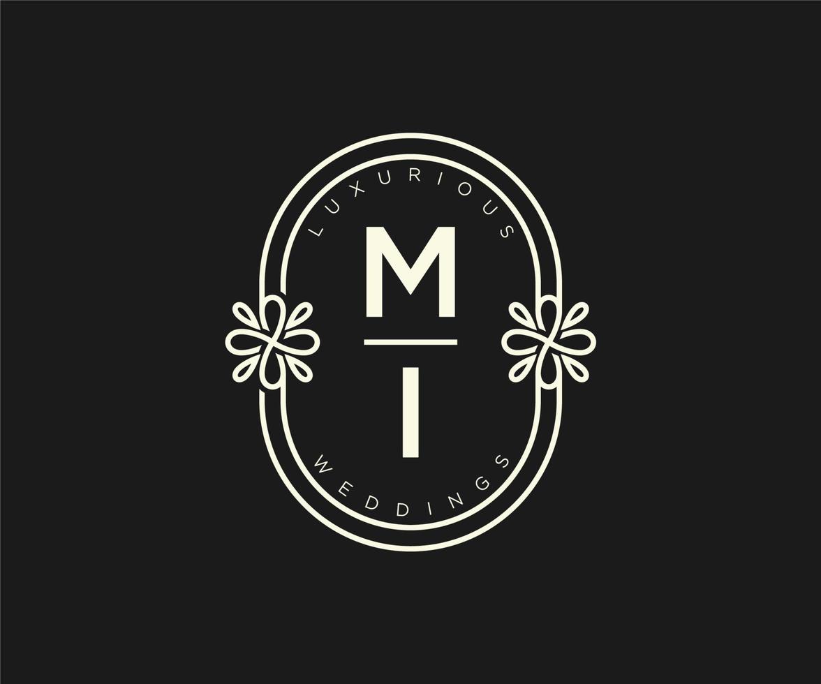 mi initialen brief bruiloft monogram logos sjabloon, hand- getrokken modern minimalistisch en bloemen Sjablonen voor uitnodiging kaarten, opslaan de datum, elegant identiteit. vector