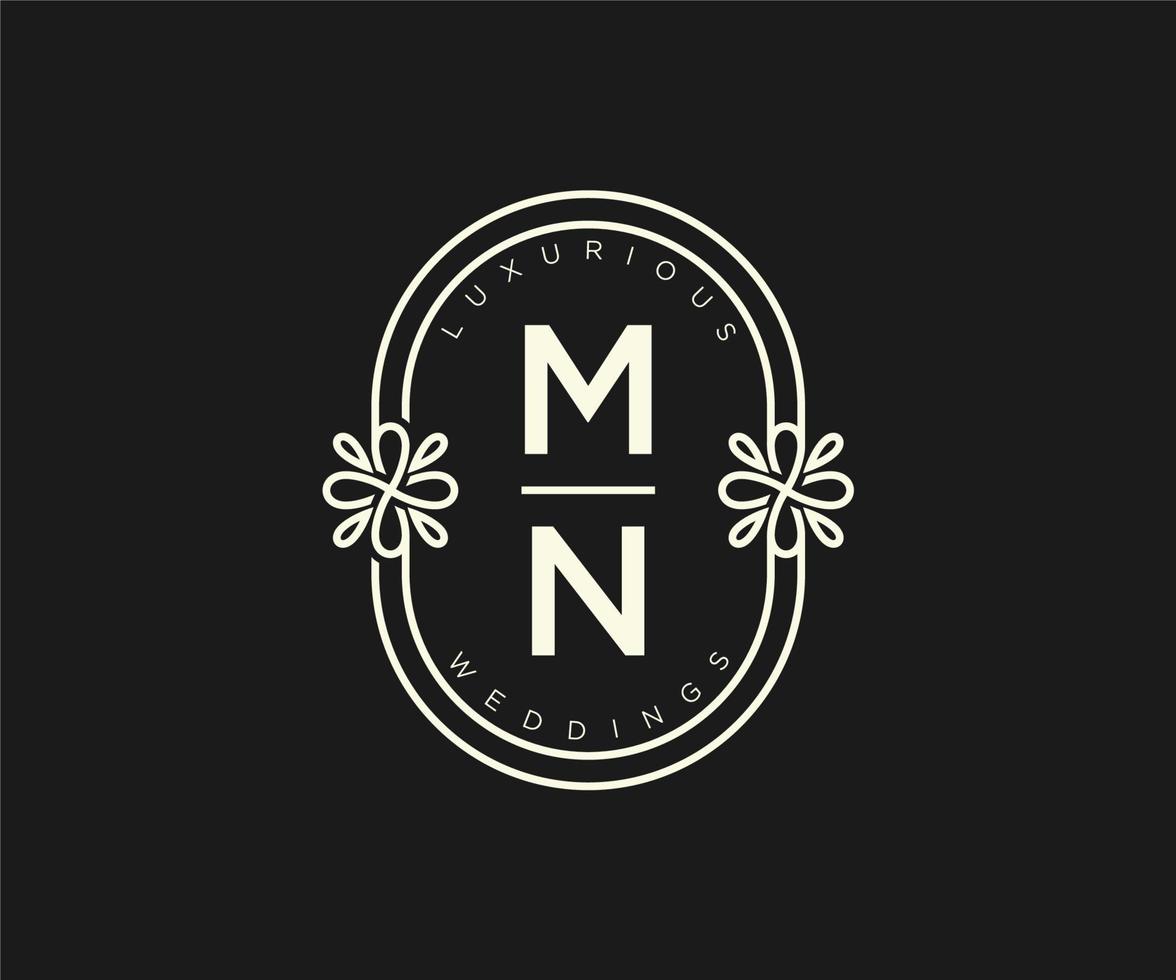 mn initialen brief bruiloft monogram logos sjabloon, hand- getrokken modern minimalistisch en bloemen Sjablonen voor uitnodiging kaarten, opslaan de datum, elegant identiteit. vector