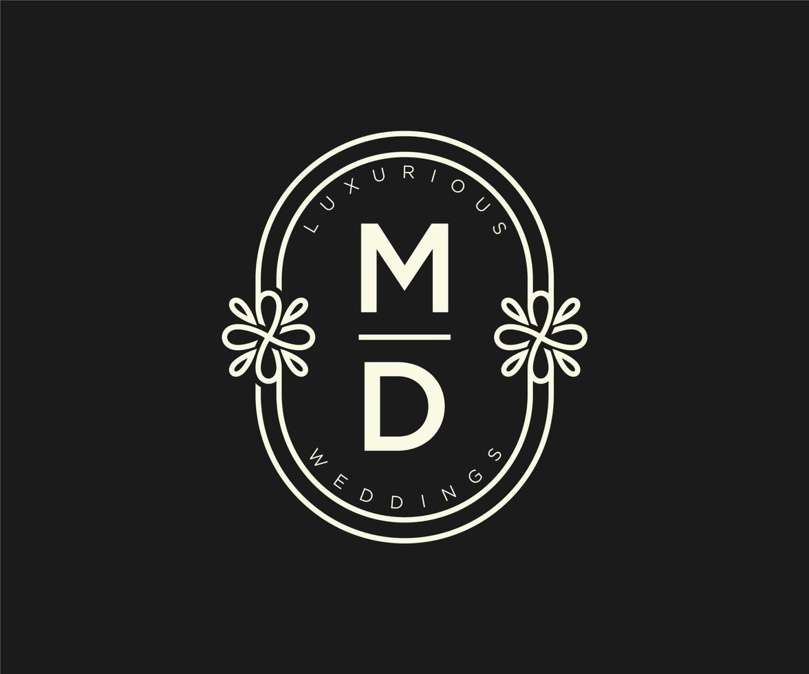 md initialen brief bruiloft monogram logos sjabloon, hand- getrokken modern minimalistisch en bloemen Sjablonen voor uitnodiging kaarten, opslaan de datum, elegant identiteit. vector