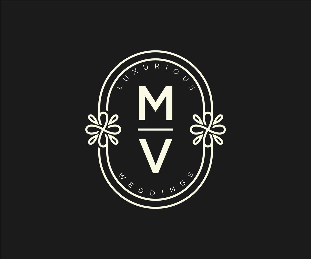 mv initialen brief bruiloft monogram logos sjabloon, hand- getrokken modern minimalistisch en bloemen Sjablonen voor uitnodiging kaarten, opslaan de datum, elegant identiteit. vector