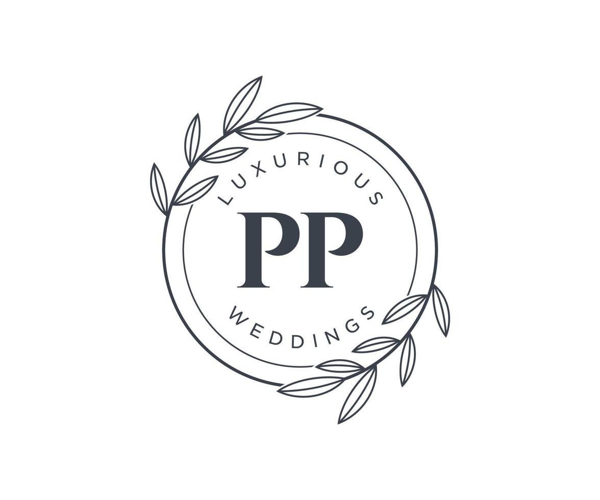 pp initialen brief bruiloft monogram logos sjabloon, hand- getrokken modern minimalistisch en bloemen Sjablonen voor uitnodiging kaarten, opslaan de datum, elegant identiteit. vector