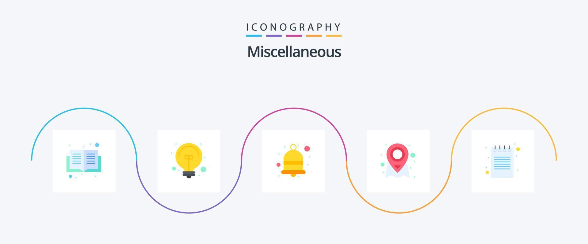 Diversen vlak 5 icoon pak inclusief dagboek. klok. pin. plaats vector
