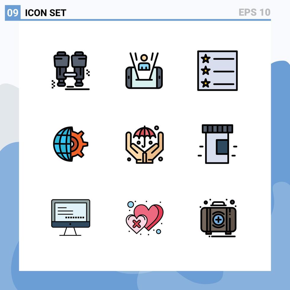 pictogram reeks van 9 gemakkelijk gevulde lijn vlak kleuren van medisch verzekering lay-out handen instelling bewerkbare vector ontwerp elementen
