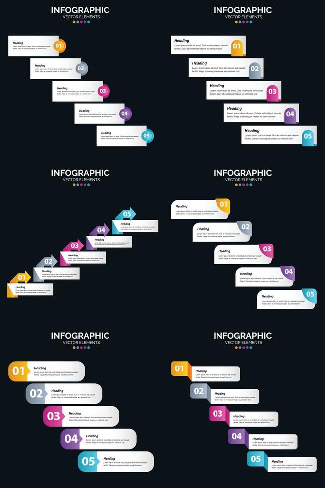 vector 6 infographics pak presentatie glijbaan sjabloon 5 stappen fiets diagrammen en tijdlijnen