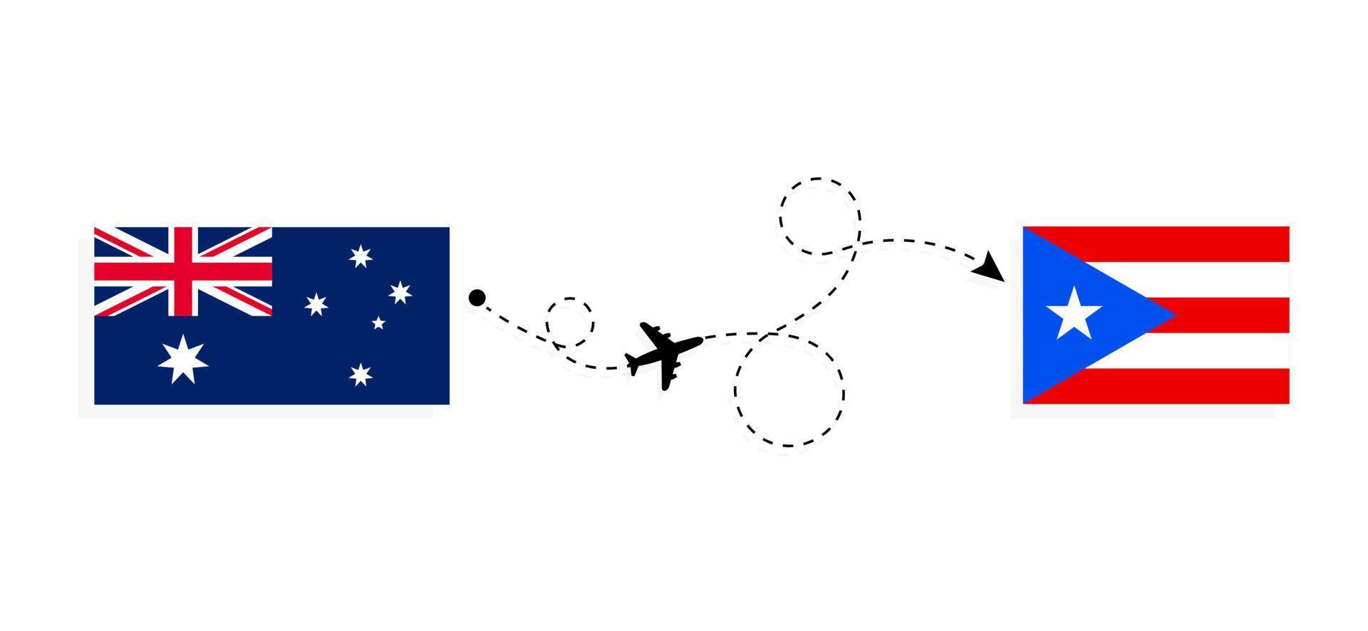 vlucht en reizen van Australië naar puerto rico door passagier vliegtuig reizen concept vector