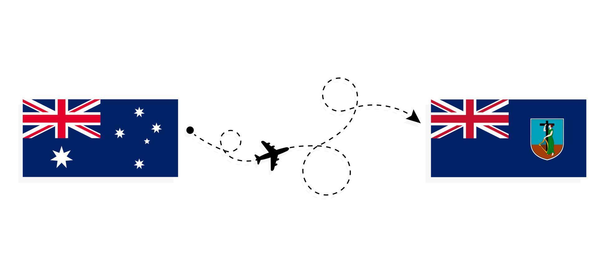 vlucht en reizen van Australië naar Montserrat door passagier vliegtuig reizen concept vector