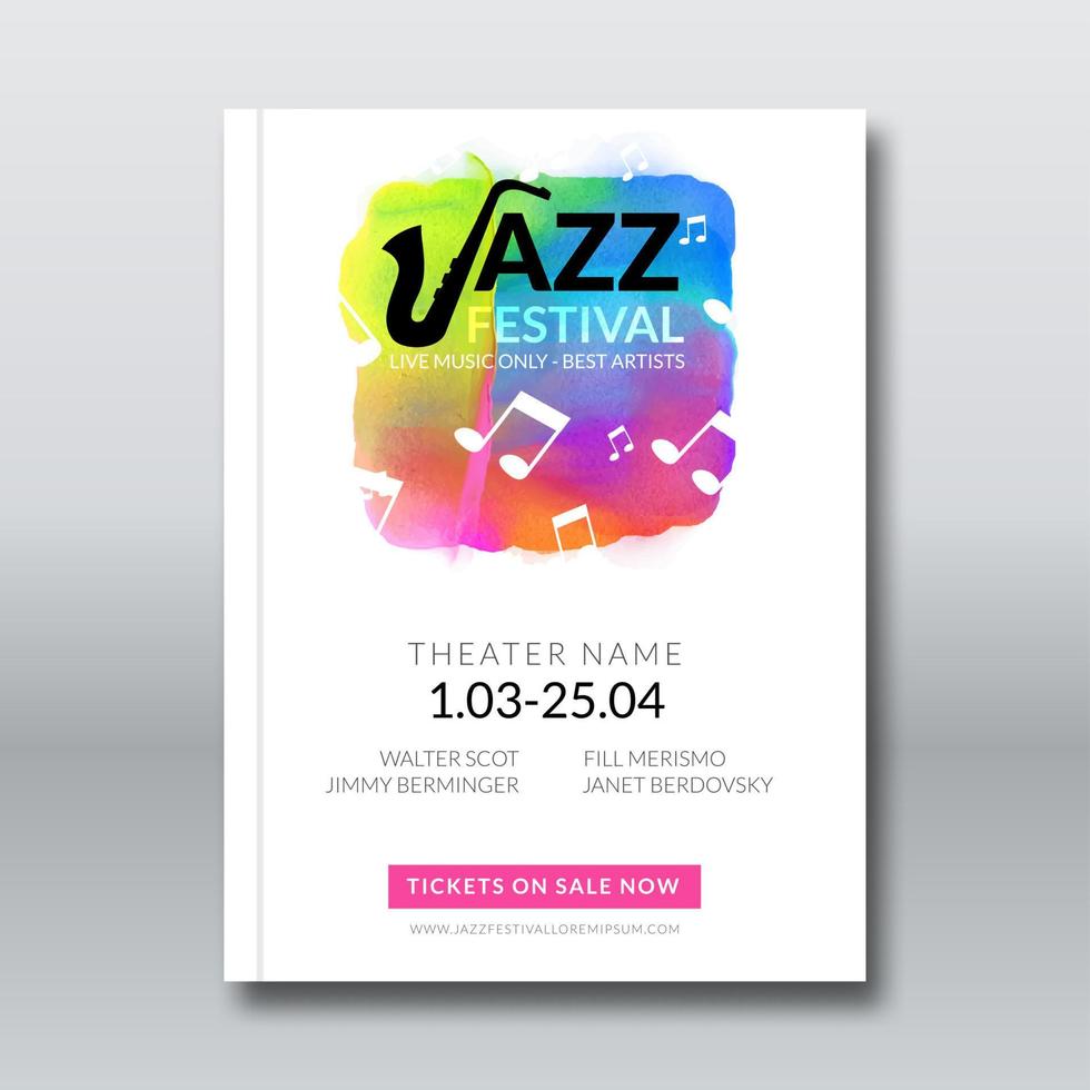 jazz- muziek- vector poster Sjablonen set. hand- getrokken waterverf bekladden achtergrond. abstract achtergrond voor kaart, brochure, banier, web ontwerp, poster achtergrond sjabloon.