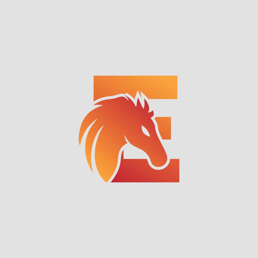 eerste brief e met paard vector logo ontwerp. paard brief e illustratie sjabloon icoon embleem geïsoleerd.