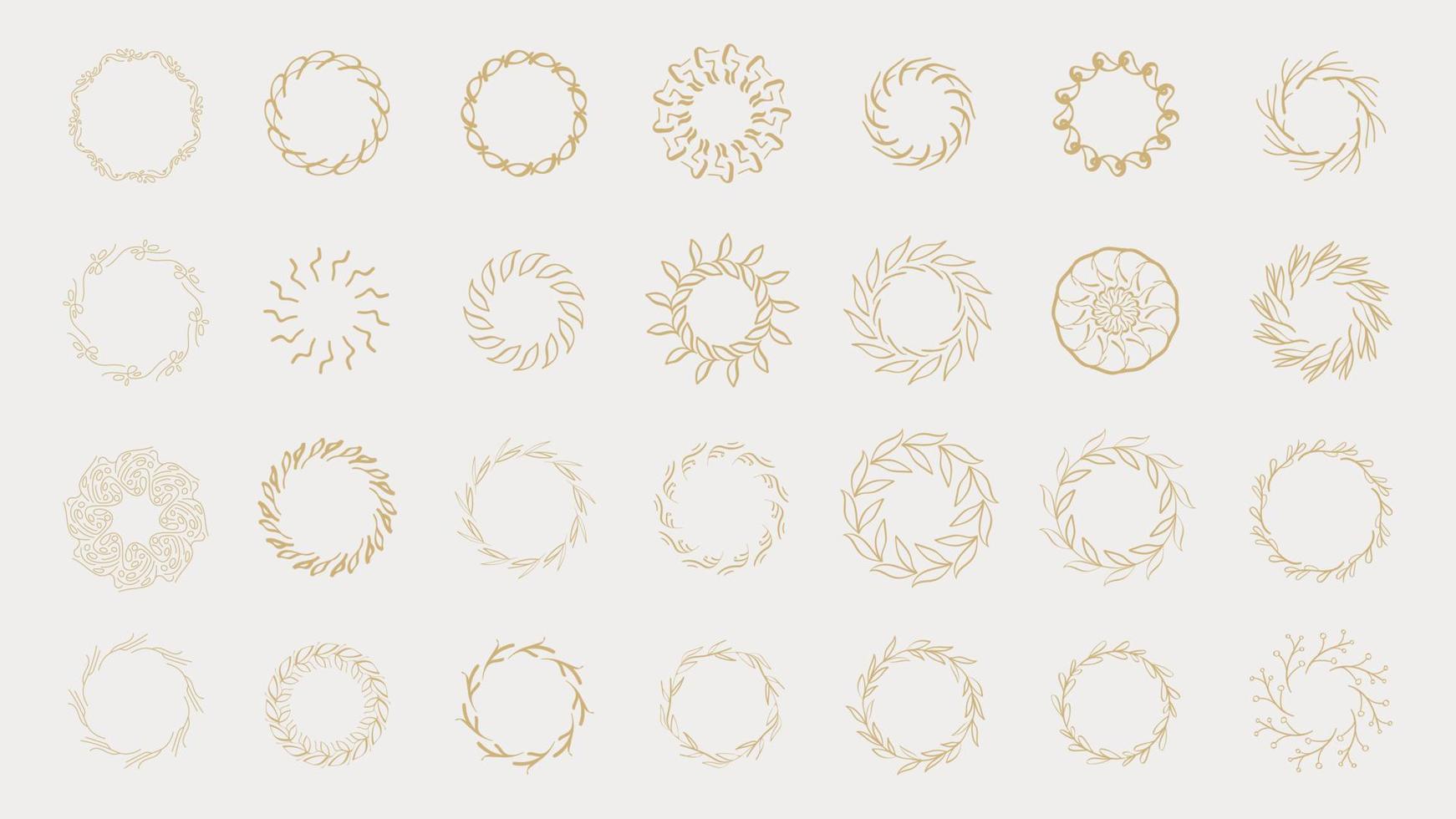 circulaire lijn kader elementen ontwerp. bloemen cirkel grens vector. reeks verzameling esthetisch schets. goud wijnoogst ronde kader spandoeken. vector