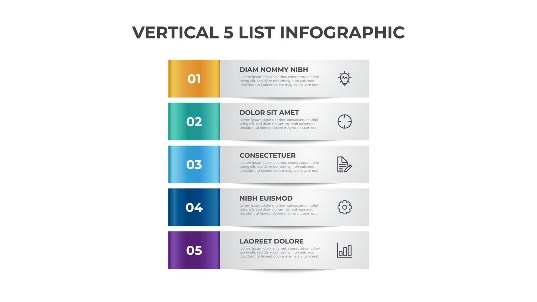 5 points van stappen, blok lijst lay-out diagram, infographic element sjabloon vector