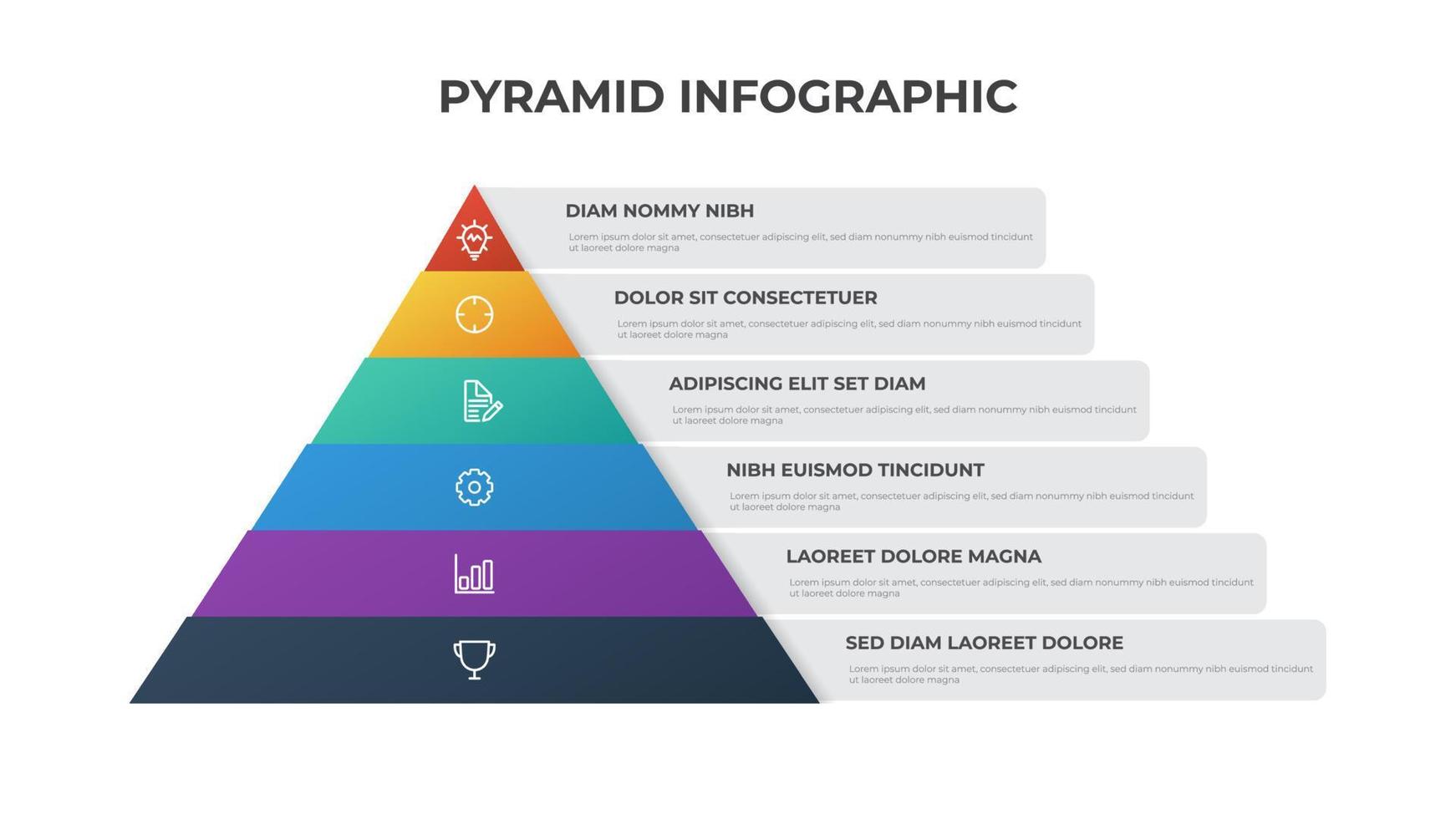 piramide infographic sjabloon met 6 lijst, multipurpose lay-out vector voor tonen proportioneel, onderling verbonden, of hiërarchisch relaties