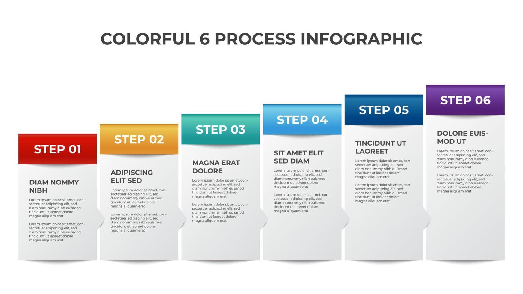 6 points van lijst diagram, oplopend blok van werkwijze lay-out sjabloon, infographic element vector