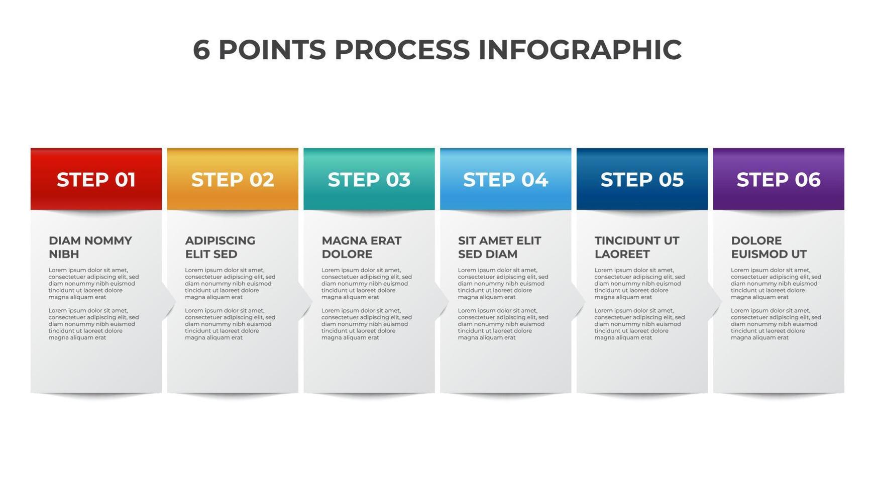 6 points van blok lijst werkwijze diagram, infographic element sjabloon vector, kan worden gebruikt voor presentatie, enz vector