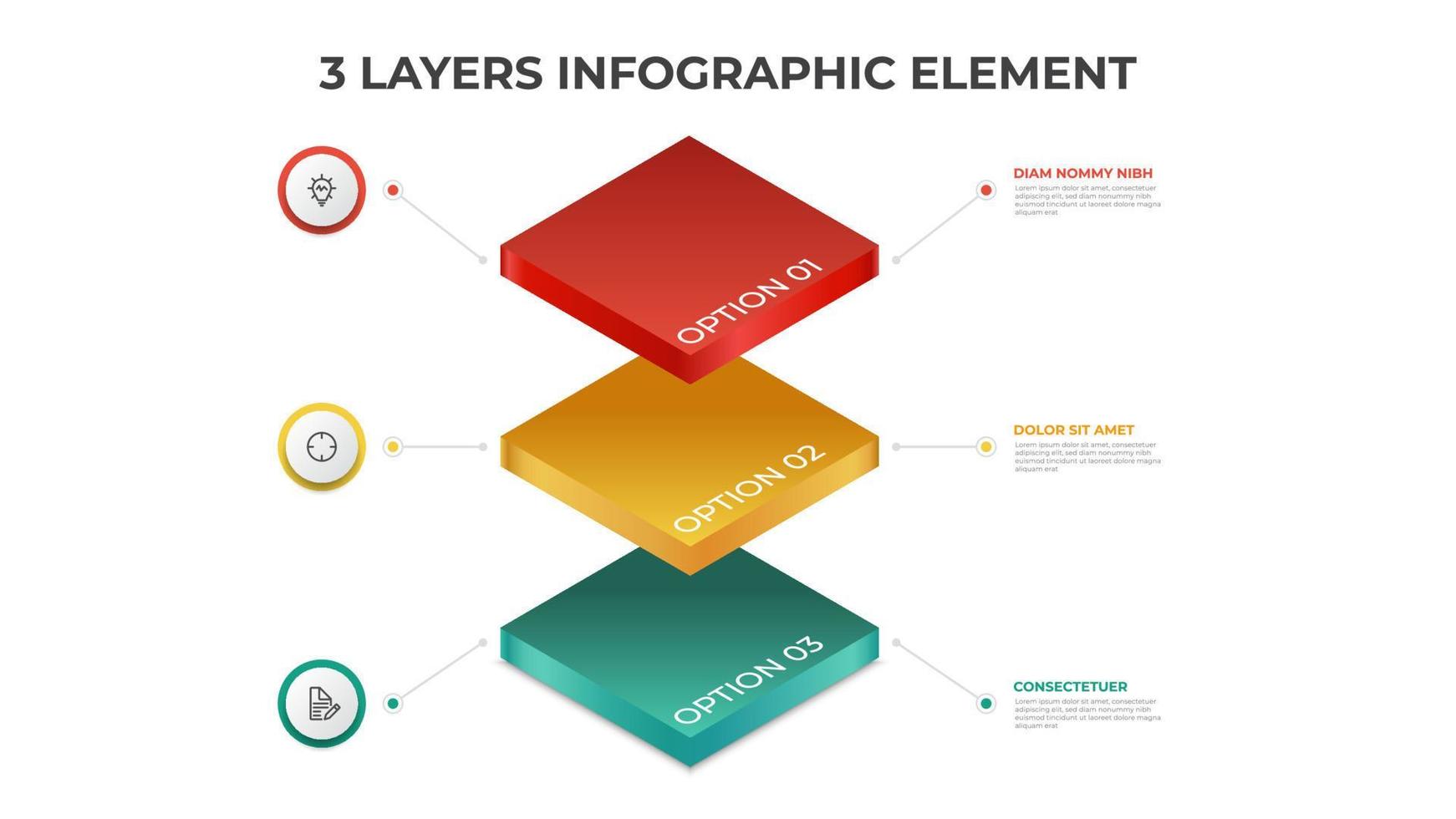 3 lagen infographic element sjabloon vector, verticaal lijst diagram voor presentatie lay-out, enz. vector