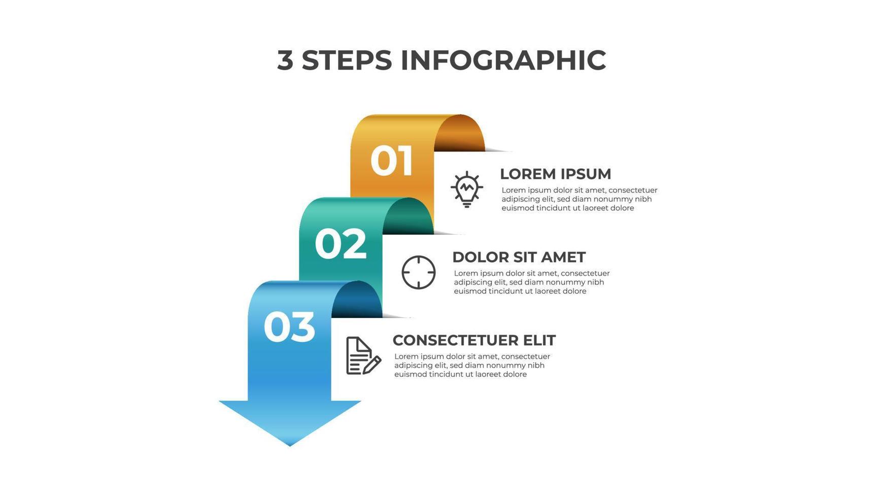 3 points van stappen, infographic element sjabloon, pijl stromen met aantal diagram vector