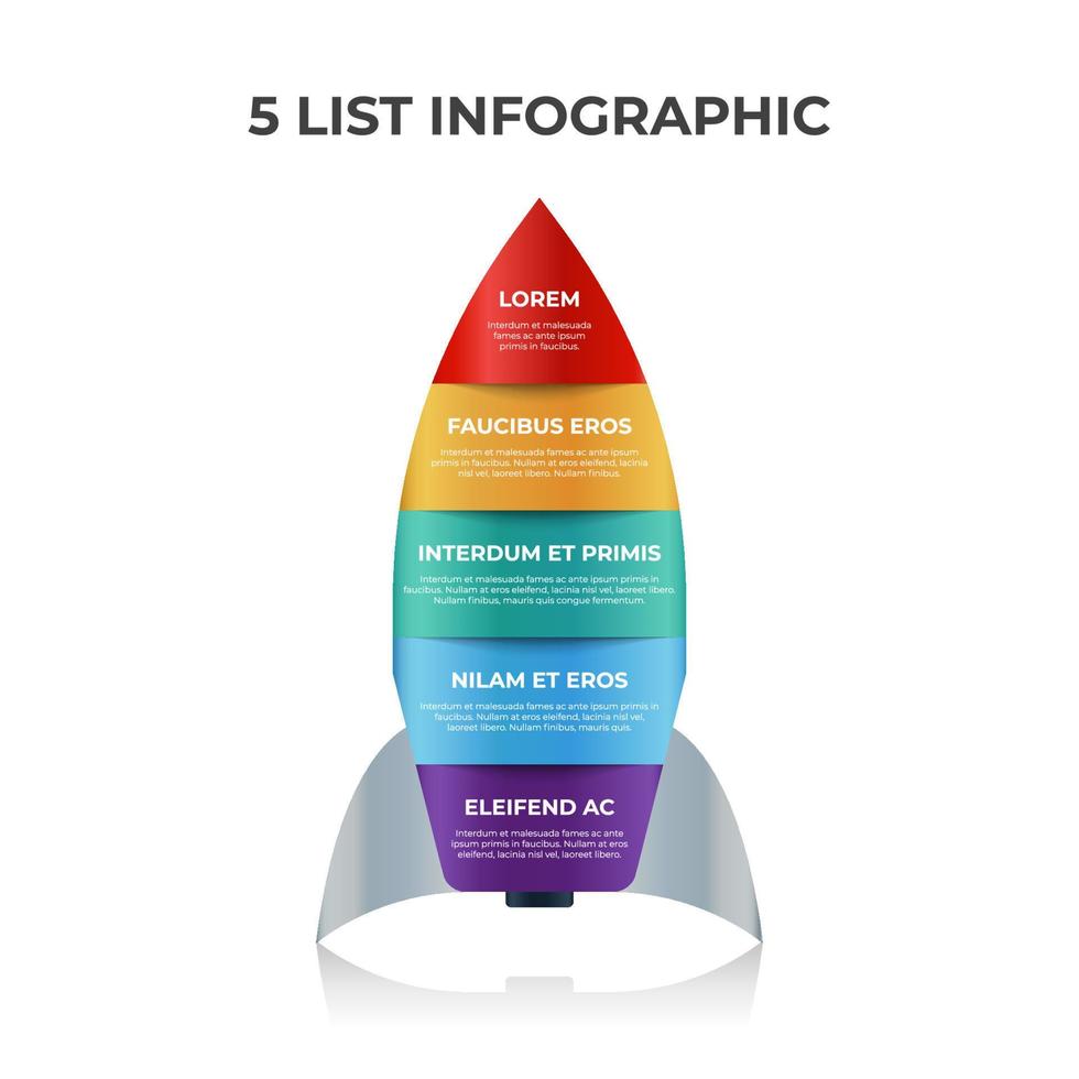 raket infographic element vector met 5 lijsten, stappen, opties, lagen, tabel diagram